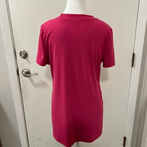 Shein Pink Crew Neck Short Sleeve Tunic Top Button Accent Side Slit Top Sz Large - Picture 7 of 12